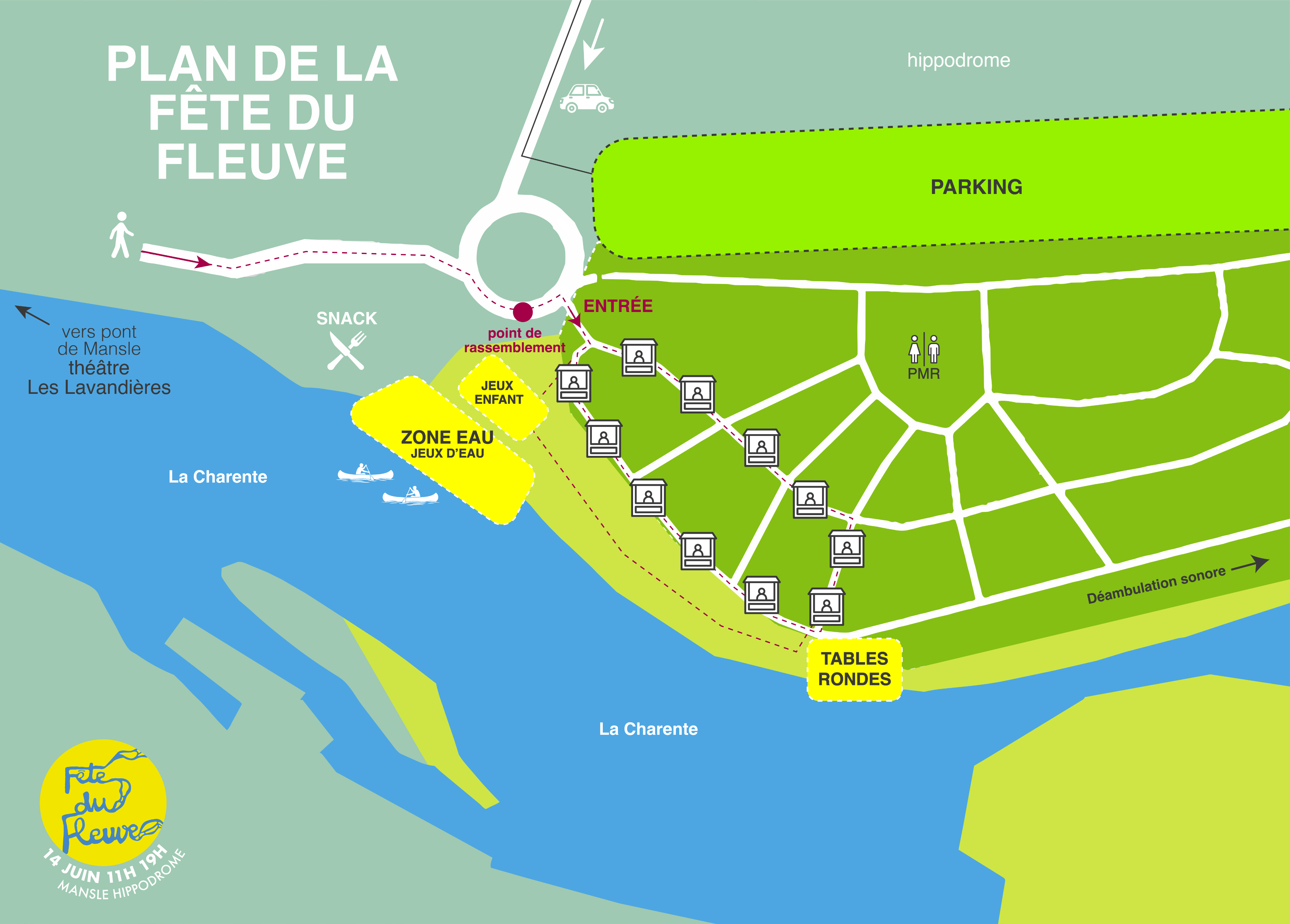 Plan de le fête du fleuve apportant une vue de haut de l'espace et des stands de l'évènement